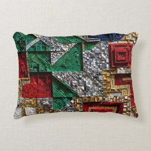 Emerald Gold Ivory Red Blue Giant Square Mosaic Decorative Cushion