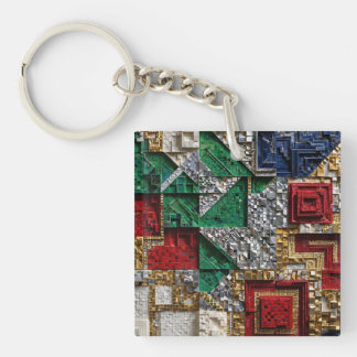 Emerald Gold Ivory Red Blue Giant Square Mosaic Key Ring