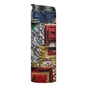 Emerald Gold Ivory Red Blue Giant Square Mosaic Thermal Tumbler