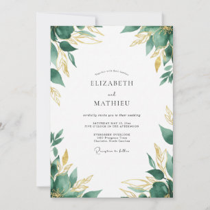 Emerald Gold Leafy Wedding Invitation