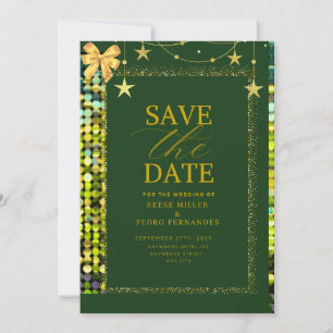 Emerald Gold Sequin Save The Date Signature Card