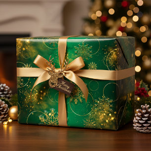 Emerald Gold Snowflake Winter Wonderland Wrapping Paper Sheet
