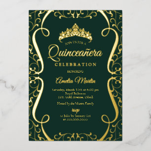 Emerald Gold Swirl Elegant Quinceanera