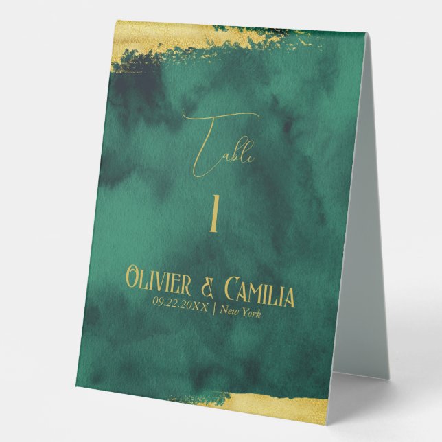 Emerald Gold Table Number SIgn For Wedding  (Front)