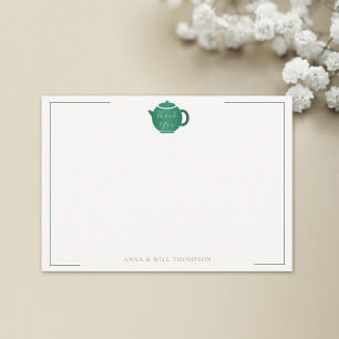 Emerald Gold Tea Pot Elegant Wedding Bridal Thank You Card