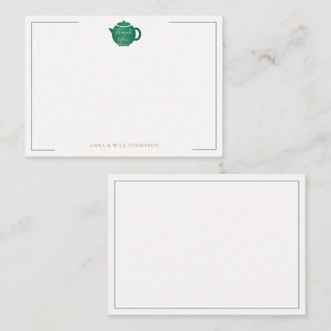 Emerald Gold Tea Pot Elegant Wedding Couple Card (Front/Back)