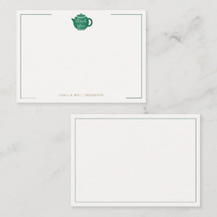 Emerald Gold Tea Pot Elegant Wedding Couple Card