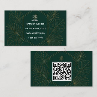 Emerald Gold Tropical QR Code Business Card