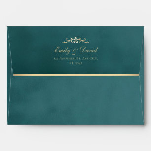 Emerald & Gold Velvet Texture Wedding Envelope