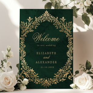 Emerald Gold Victorian Ornate Wedding Welcome Poster