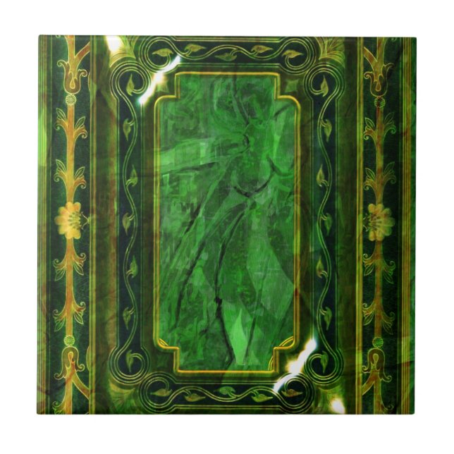 Emerald gold vintage victorian elegant tile (Front)