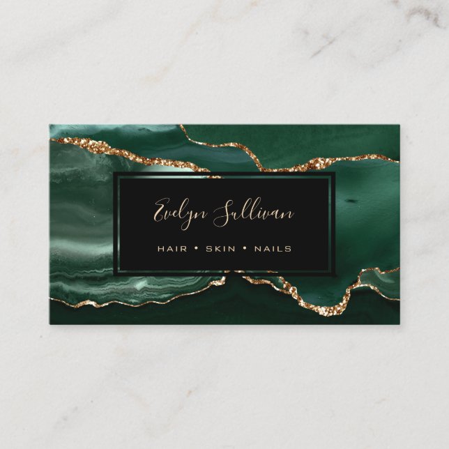 emerald gold watercolor agate business card (Front)
