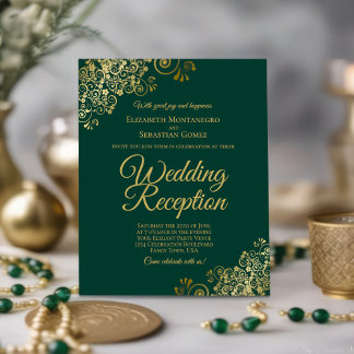 Emerald & Gold Wedding Reception BUDGET Invite