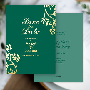 Emerald Gold Wedding Save the Date Foil Invitation