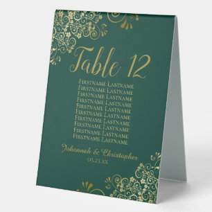 Emerald & Gold Wedding Table Number Seating Chart