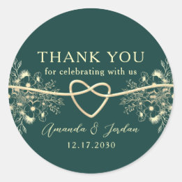 Emerald Gold Wedding Thank You Classic Round Sticker