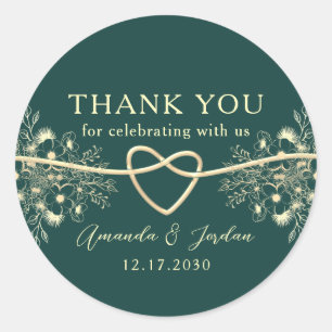 Emerald Gold Wedding Thank You Classic Round Sticker