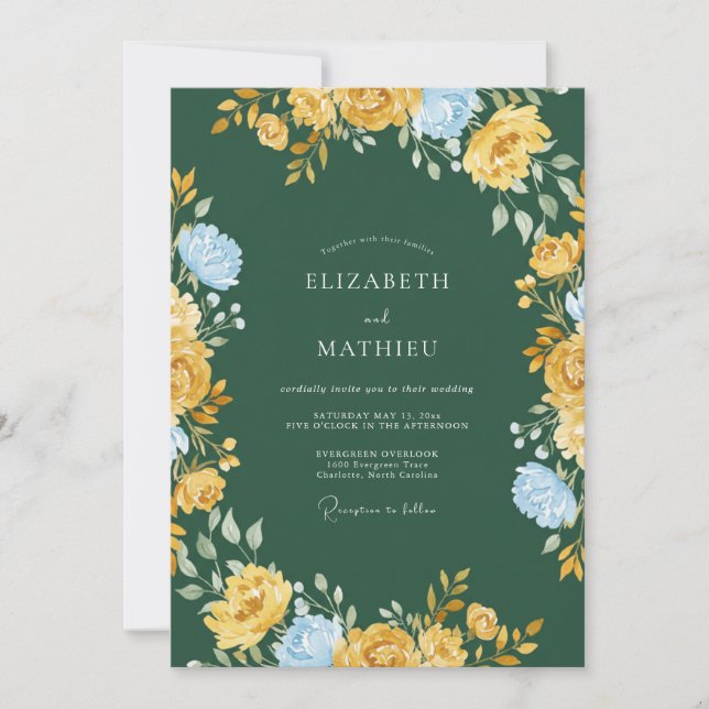 Emerald Golden Foliage Eucalyptus Wedding Invitation (Front)