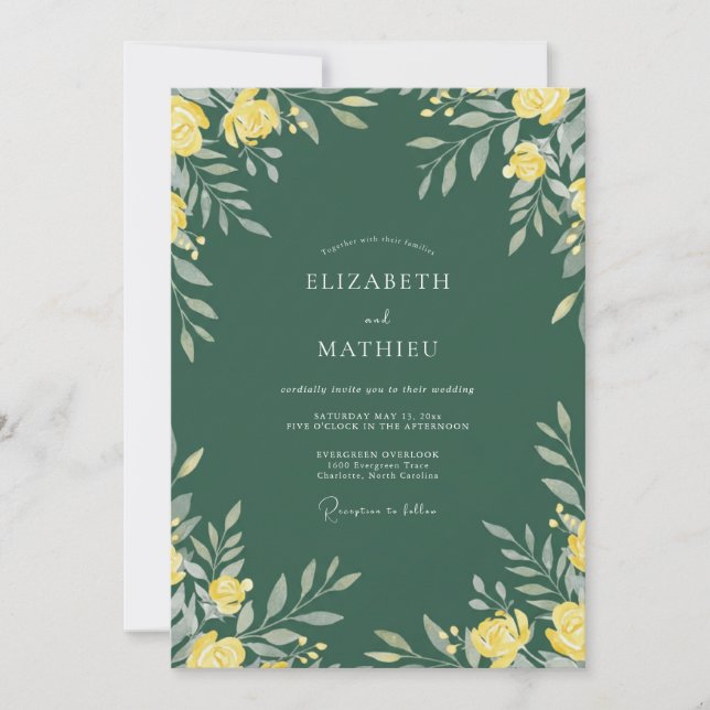 Emerald Golden Petal Wedding Invitation (Front)