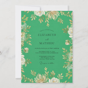 Emerald Golden Petals Wedding Invitation