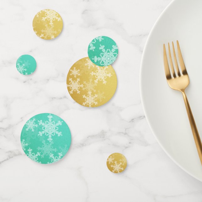Emerald Golden Snowflakes Minimalist Christmas Confetti (Group)