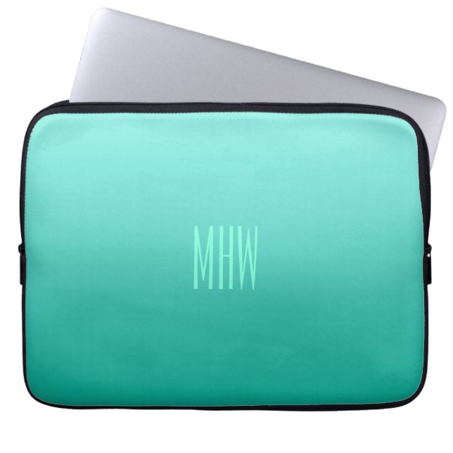 Emerald Gradient custom monogram laptop sleeves (Front)