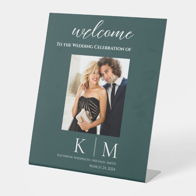 Emerald Gree and White-Wedding Photo Welcome Sign- Pedestal Sign (Front)