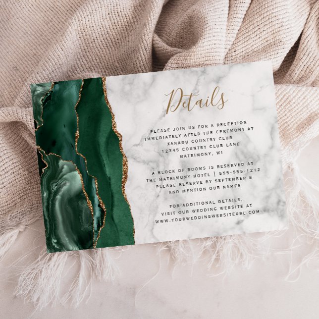Emerald Greem Gold Agate Marble Wedding Details Enclosure Card (Creator Uploaded)