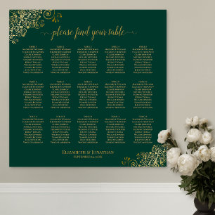 Emerald Green 15 Table Wedding Seating Chart Gold