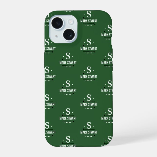 Emerald Green 1-initial Golfer Monogram allover iPhone 15 Case (Back)