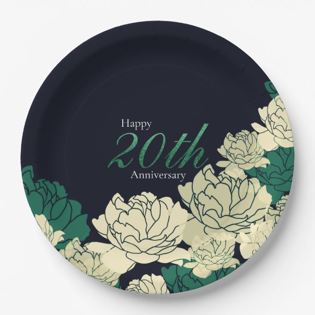 Emerald green 20th anniversary rose print paper pl plate (Front)