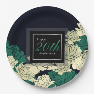 Emerald green 20th anniversary rose print paper plate
