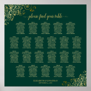 Emerald Green 22 Table Wedding Seating Chart Gold