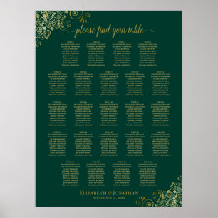 Emerald Green 23 Table Wedding Seating Chart Gold