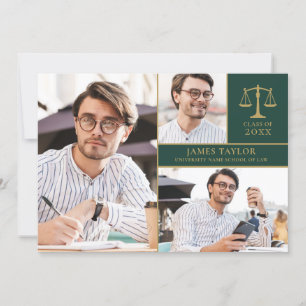 Emerald Green 3 Photo Law School Graduation Party Invitation