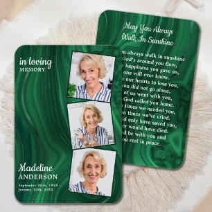 Emerald Green 3 Photo Memorial Funeral Prayer Card