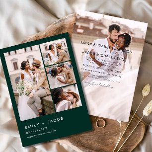 Emerald Green 5 Photo Modern Elegant Wedding Invitation