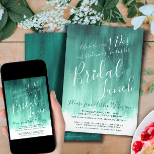 Emerald green abstract art bridal lunch  invitation