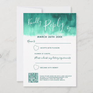 Emerald green abstract wedding reply RSVP qr code Invitation