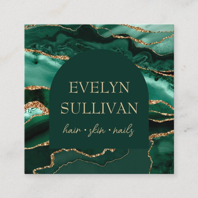 Emerald green agate and arch business card (Front)