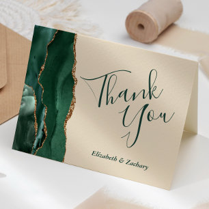 Emerald Green Agate Champagne Wedding Thank You Card