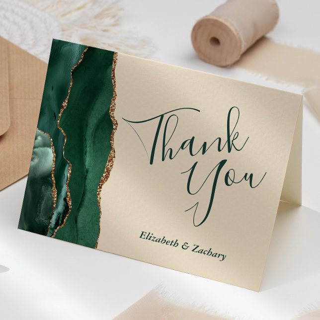 Emerald Green Agate Champagne Wedding Thank You Card (Creator Uploaded)