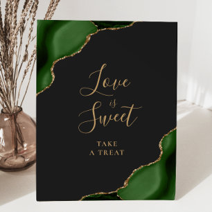 Emerald Green Agate Dark Wedding Love Is Sweet Pedestal Sign