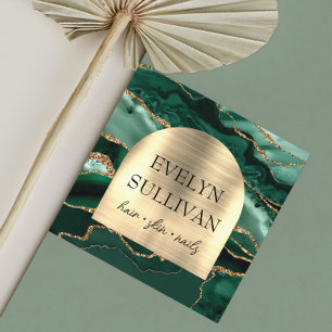 Emerald green agate faux foil arch business card