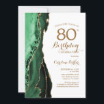 Emerald Green Agate Gold 80th Birthday Invitation<br><div class="desc">Emerald green and gold agate 80th birthday party invitation. Elegant modern design featuring watercolor agate marble geode background,  faux glitter gold and typography script font. Trendy invite card perfect for a stylish women's bday celebration. Printed Zazzle invitations or instant download digital printable template.</div>
