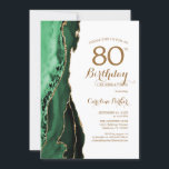 Emerald Green Agate Gold 80th Birthday Invitation<br><div class="desc">Emerald green and gold agate 80th birthday party invitation. Elegant modern design featuring watercolor agate marble geode background,  faux glitter gold and typography script font. Trendy invite card perfect for a stylish women's bday celebration. Printed Zazzle invitations or instant download digital printable template.</div>