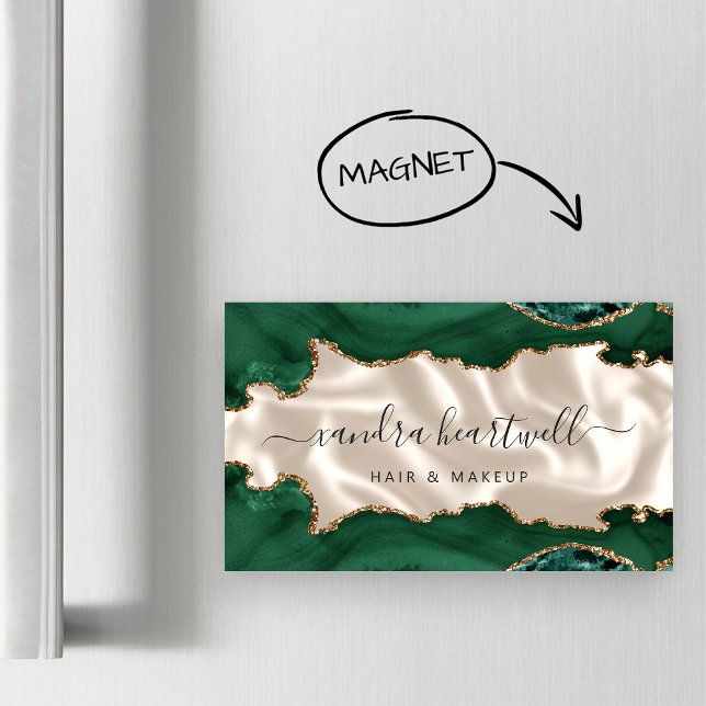 Emerald Green Agate Gold Glitter Luxury Magnetic Business Card (Creator Uploaded)