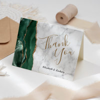 Emerald Green Agate Gold Marble Wedding Thank You
