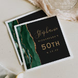 Emerald Green Agate Gold Script Dark 50th Birthday Napkin<br><div class="desc">These elegant modern 50th birthday party napkins feature an emerald green watercolor agate design trimmed with faux gold glitter. Easily customise the text in gold-coloured handwriting script and copperplate font on an off-black background.</div>