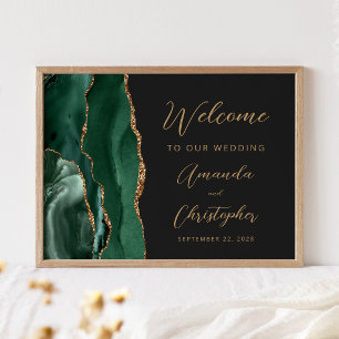 Emerald Green Agate Gold Script Wedding Welcome Poster